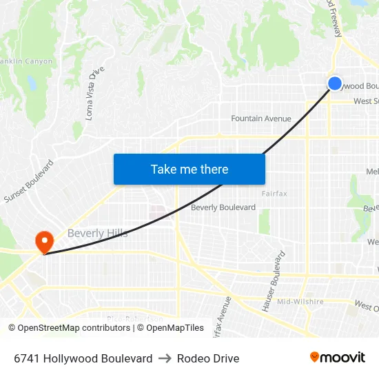 6741 Hollywood Boulevard to Rodeo Drive map