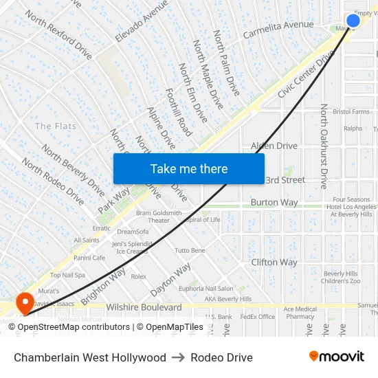 Chamberlain West Hollywood to Rodeo Drive map