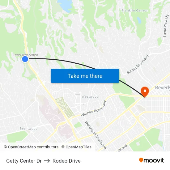 Getty Center Dr to Rodeo Drive map