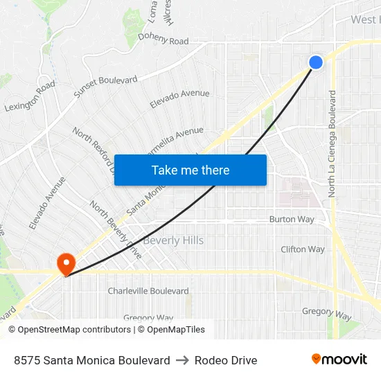 8575 Santa Monica Boulevard to Rodeo Drive map