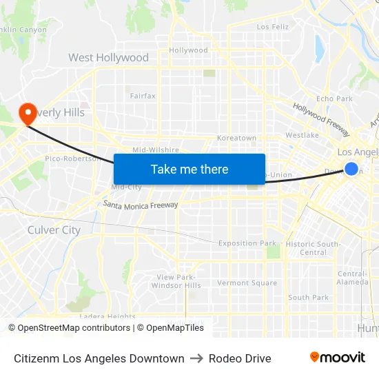 Citizenm Los Angeles Downtown to Rodeo Drive map