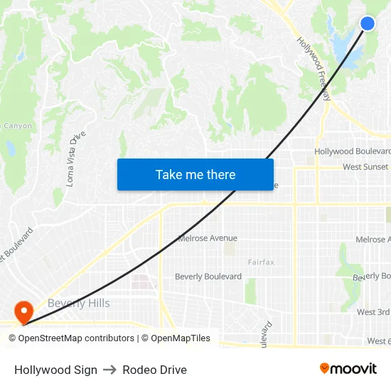 Hollywood Sign to Rodeo Drive map