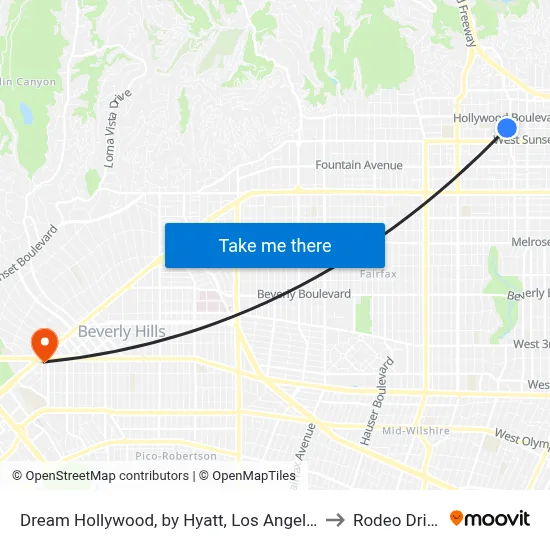 Dream Hollywood, by Hyatt, Los Angeles to Rodeo Drive map