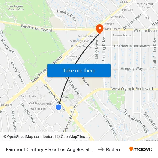 Fairmont Century Plaza Los Angeles at Beverly Hills to Rodeo Drive map