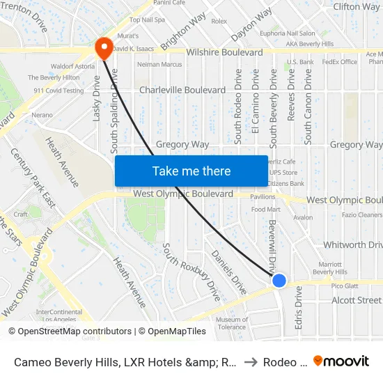 Cameo Beverly Hills, LXR Hotels &amp; Resorts, Los Angeles to Rodeo Drive map