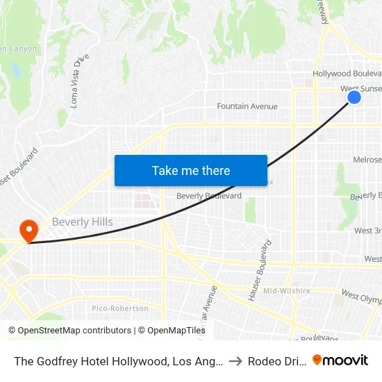 The Godfrey Hotel Hollywood, Los Angeles to Rodeo Drive map