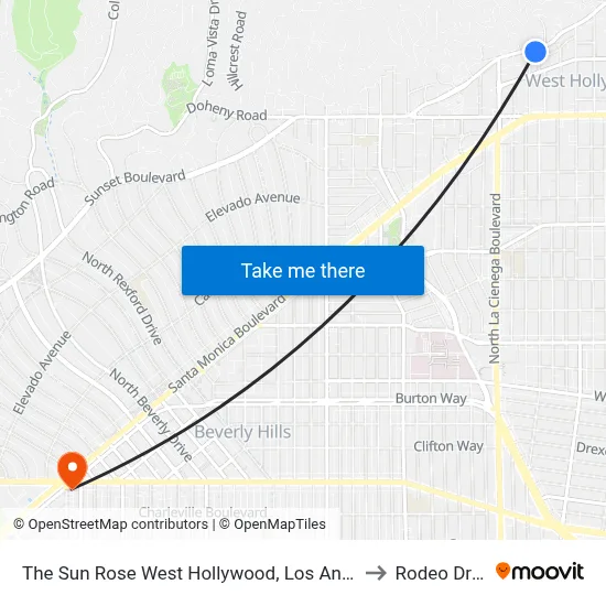 The Sun Rose West Hollywood, Los Angeles to Rodeo Drive map