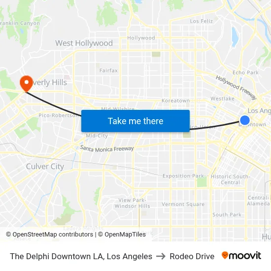 The Delphi Downtown LA, Los Angeles to Rodeo Drive map