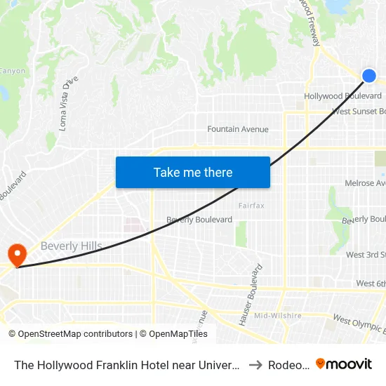 The Hollywood Franklin Hotel near Universal Studios, Los Angeles to Rodeo Drive map