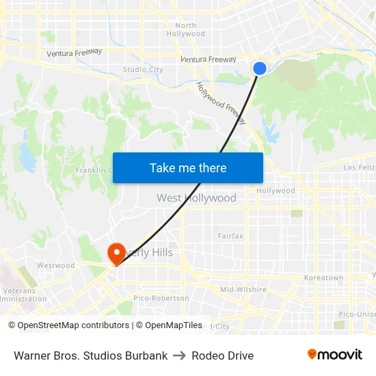 Warner Bros. Studios Burbank to Rodeo Drive map