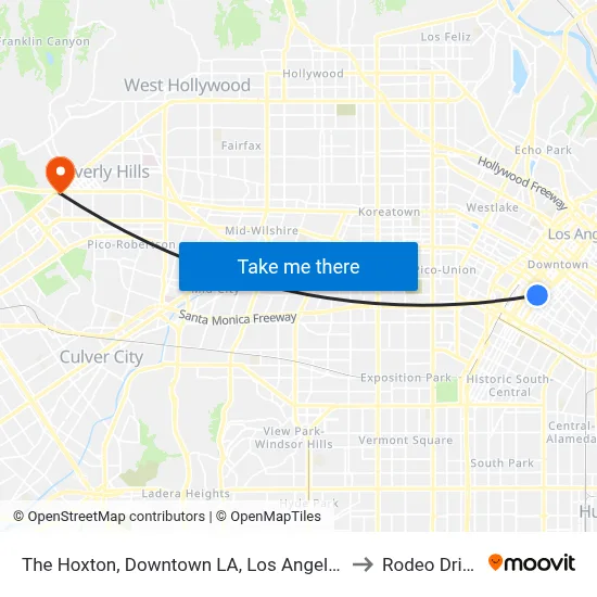 The Hoxton, Downtown LA, Los Angeles to Rodeo Drive map