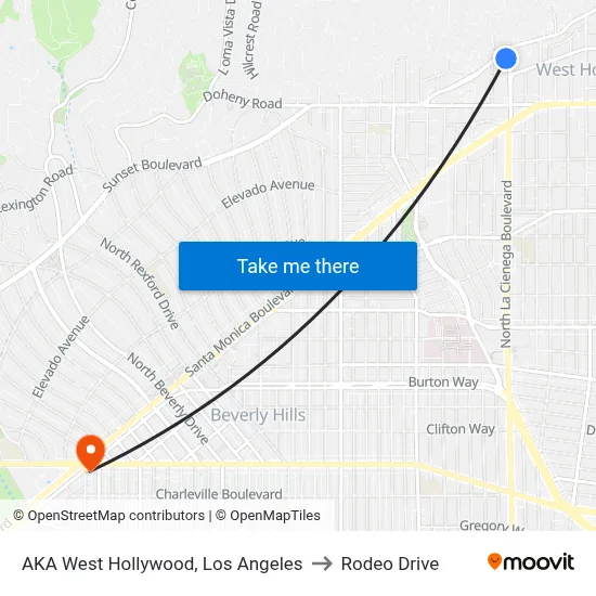 AKA West Hollywood, Los Angeles to Rodeo Drive map
