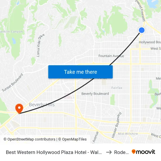 Best Western Hollywood Plaza Hotel - Walk of Fame Film City LA, Los Angeles to Rodeo Drive map