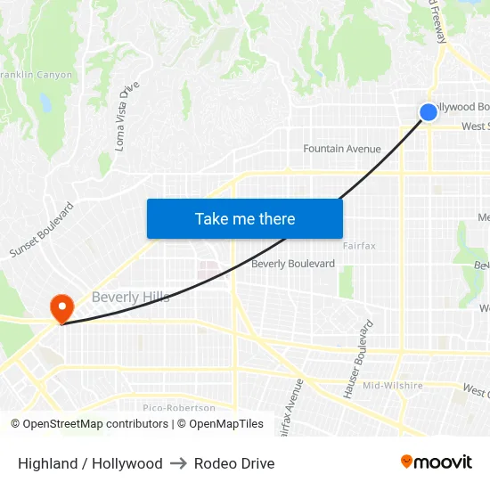Highland / Hollywood to Rodeo Drive map