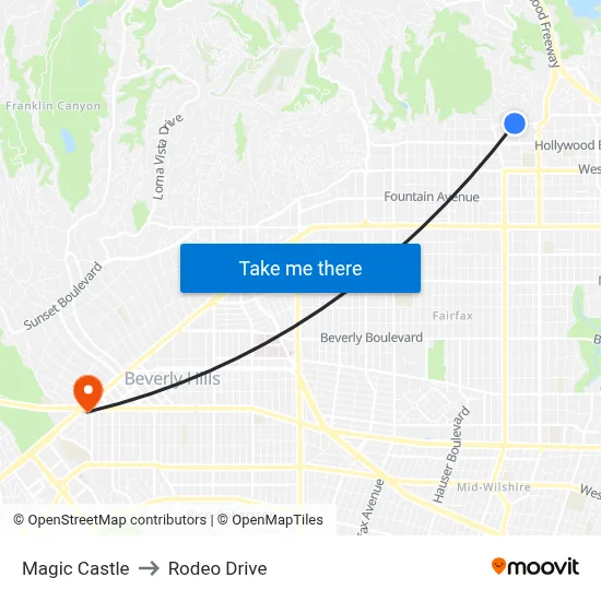 Magic Castle to Rodeo Drive map