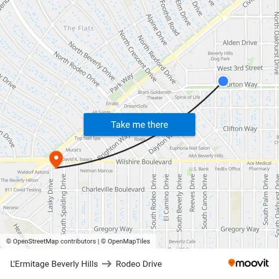 L'Ermitage Beverly Hills to Rodeo Drive map