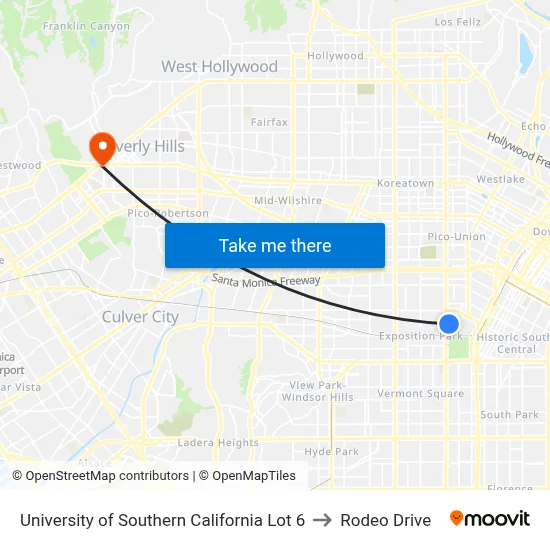 University of Southern California Lot 6 to Rodeo Drive map