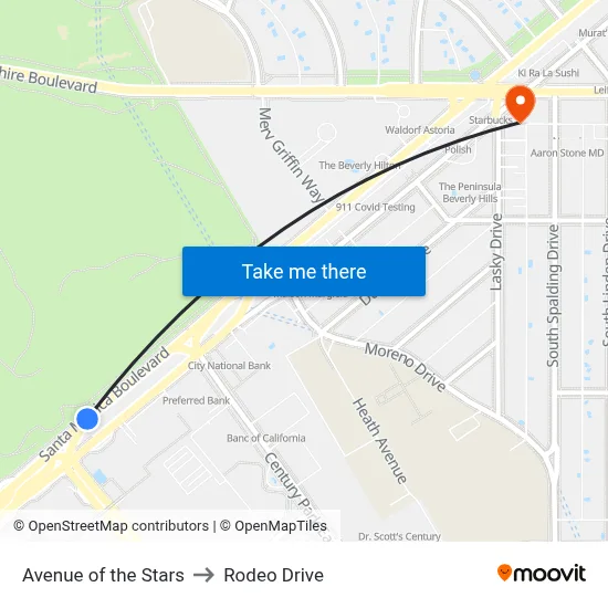 Avenue of the Stars to Rodeo Drive map