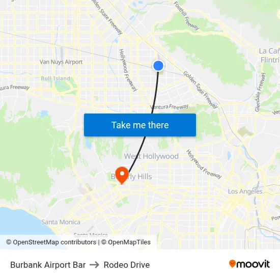 Burbank Airport Bar to Rodeo Drive map
