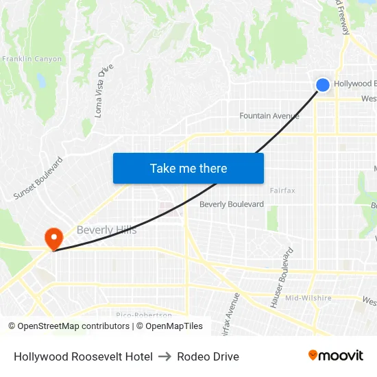 Hollywood Roosevelt Hotel to Rodeo Drive map