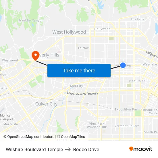 Wilshire Boulevard Temple to Rodeo Drive map