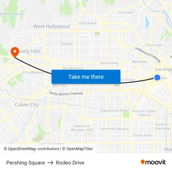 Pershing Square to Rodeo Drive map