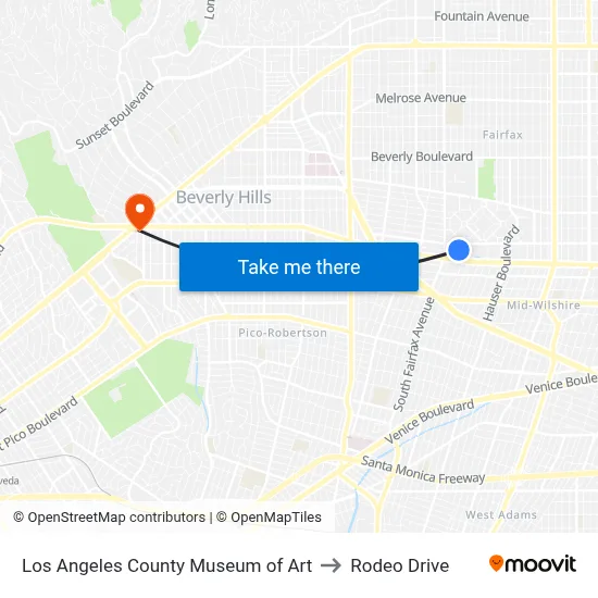 Los Angeles County Museum of Art to Rodeo Drive map
