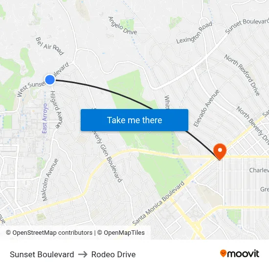 Sunset Boulevard to Rodeo Drive map