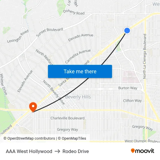 AAA West Hollywood to Rodeo Drive map