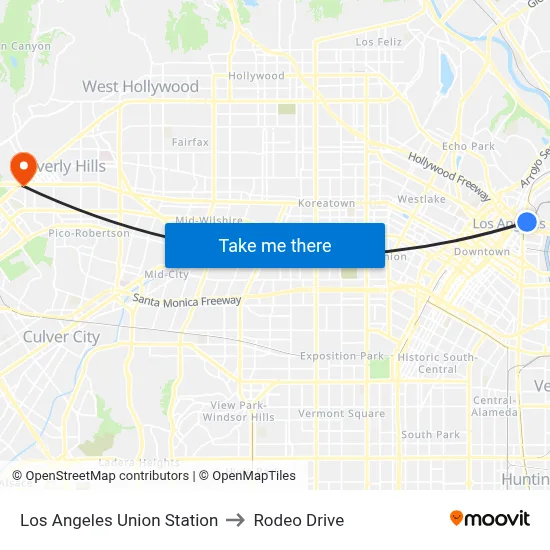 Los Angeles Union Station to Rodeo Drive map