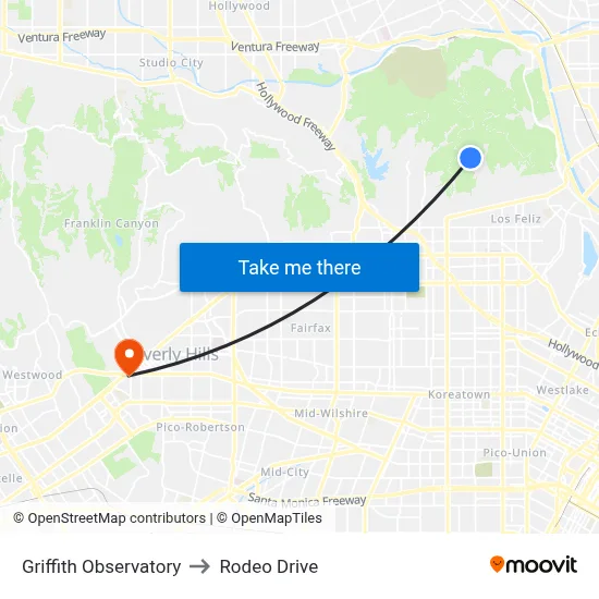 Griffith Observatory to Rodeo Drive map