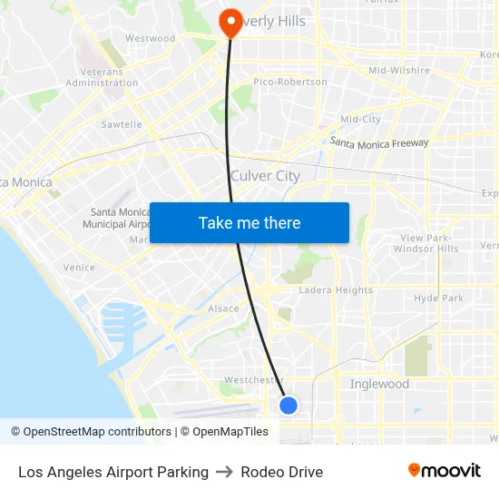 Los Angeles Airport Parking to Rodeo Drive map