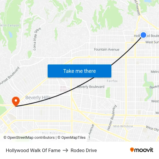 Hollywood Walk Of Fame to Rodeo Drive map