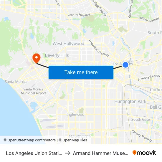 Los Angeles Union Station to Armand Hammer Museum map