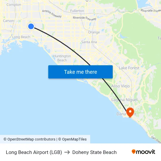 Long Beach Airport (LGB) to Doheny State Beach map