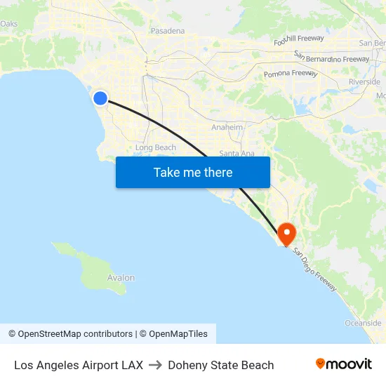 Los Angeles Airport LAX to Doheny State Beach map
