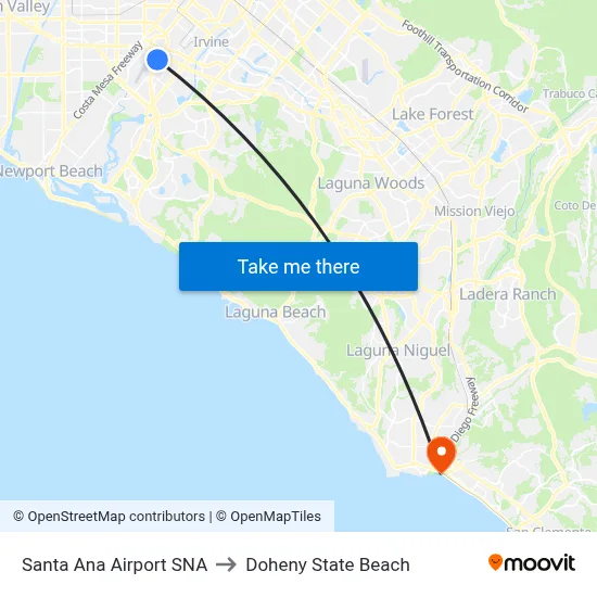 Santa Ana Airport SNA to Doheny State Beach map