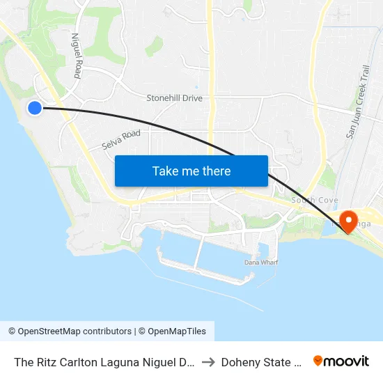 The Ritz Carlton Laguna Niguel Dana Point to Doheny State Beach map