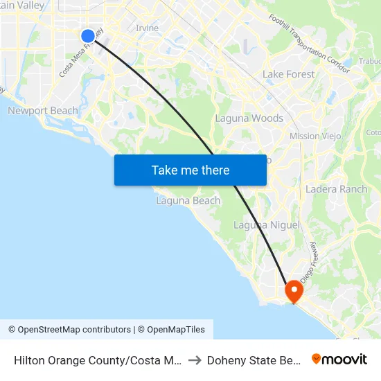Hilton Orange County/Costa Mesa to Doheny State Beach map