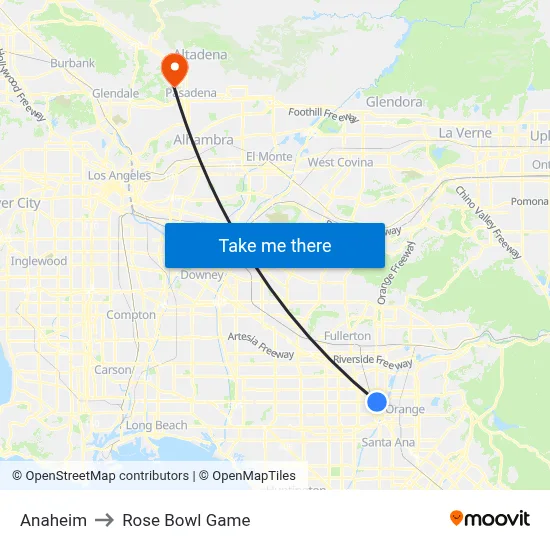 Anaheim to Rose Bowl Game map