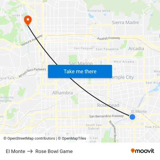 El Monte to Rose Bowl Game map