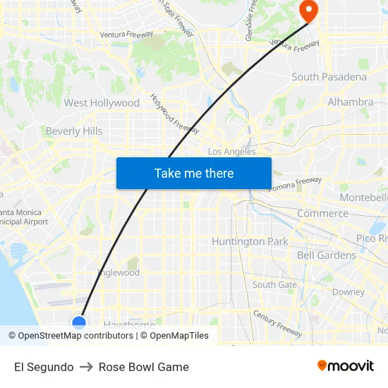 El Segundo to Rose Bowl Game map