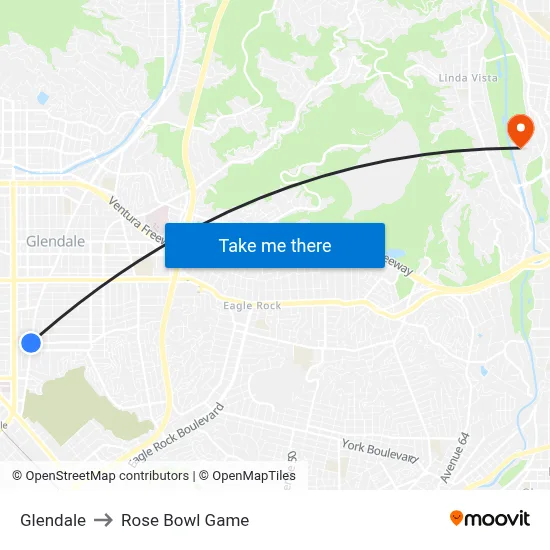 Glendale to Rose Bowl Game map