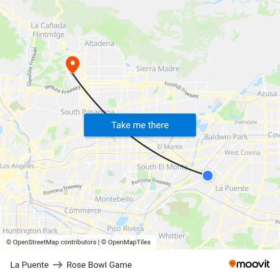 La Puente to Rose Bowl Game map