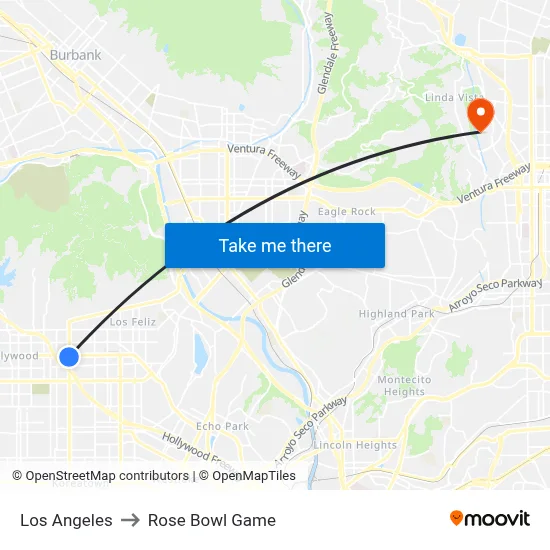 Los Angeles to Rose Bowl Game map