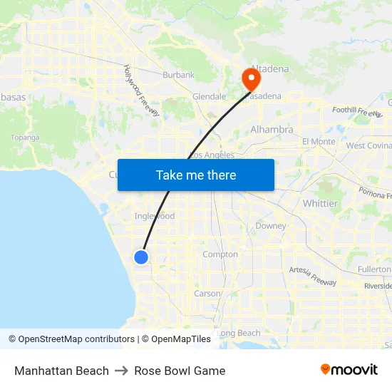 Manhattan Beach to Rose Bowl Game map