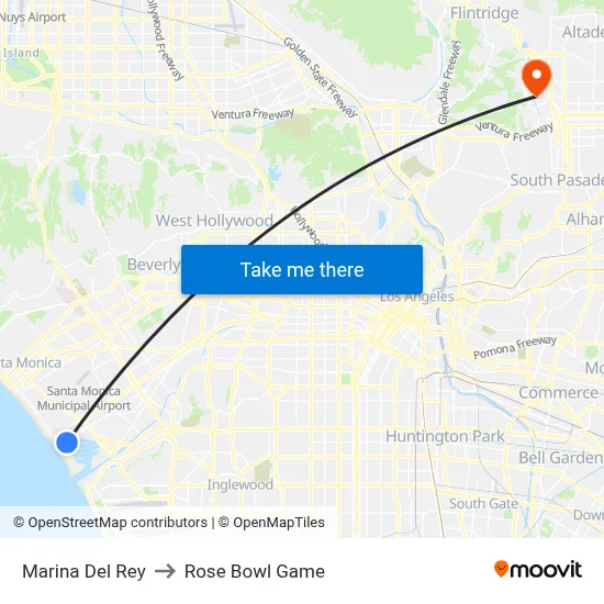 Marina Del Rey to Rose Bowl Game map