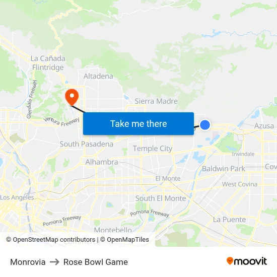 Monrovia to Rose Bowl Game map