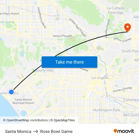 Santa Monica to Rose Bowl Game map