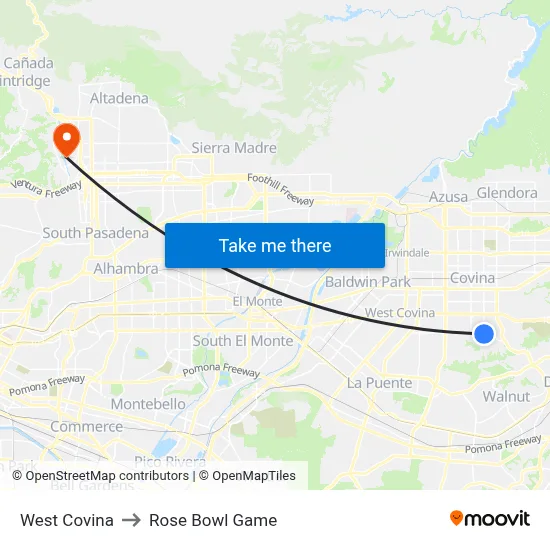 West Covina to Rose Bowl Game map